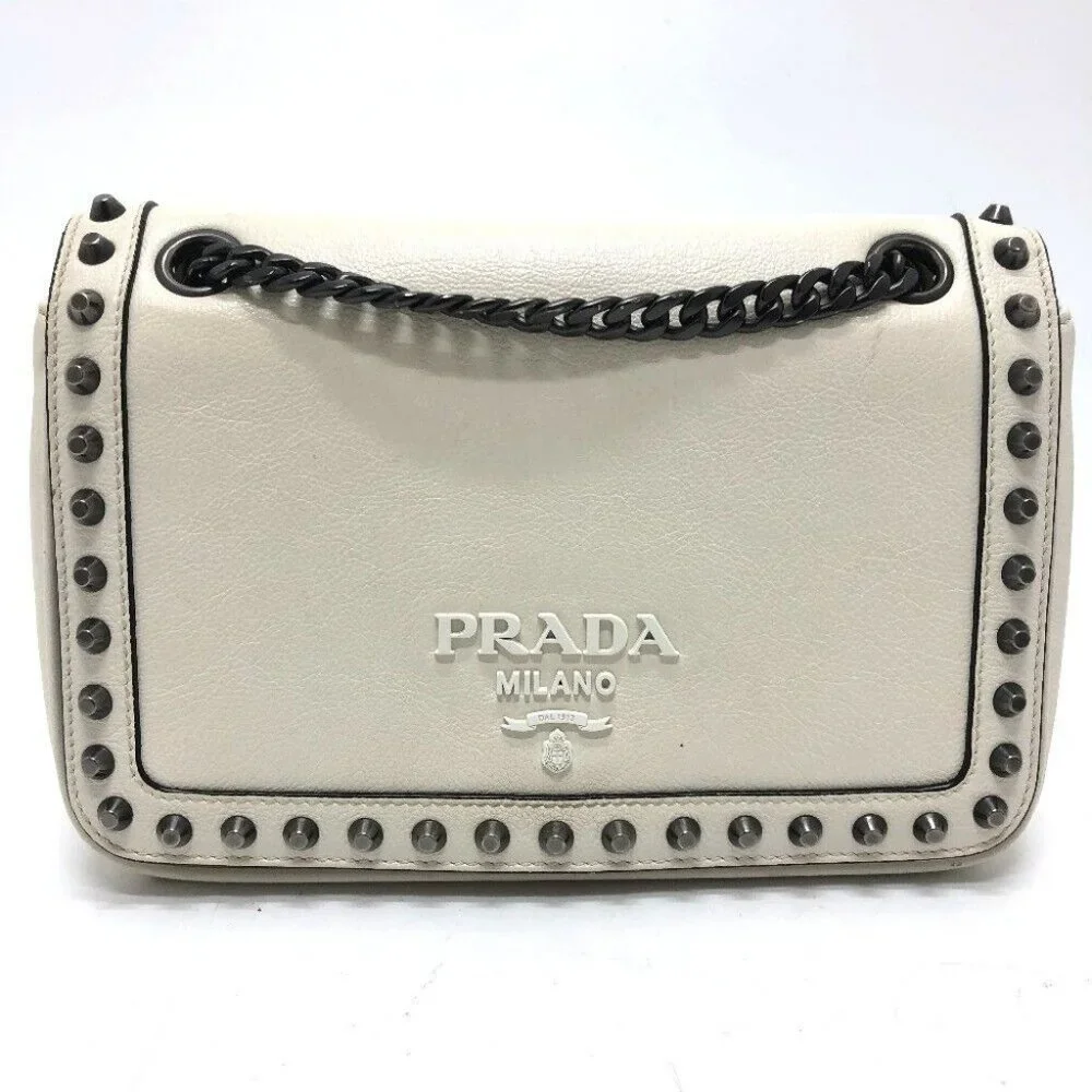 PRADA Logo studs ChainShoulder Bag Shoulder Bag Leather White - Picture 9 of 15
